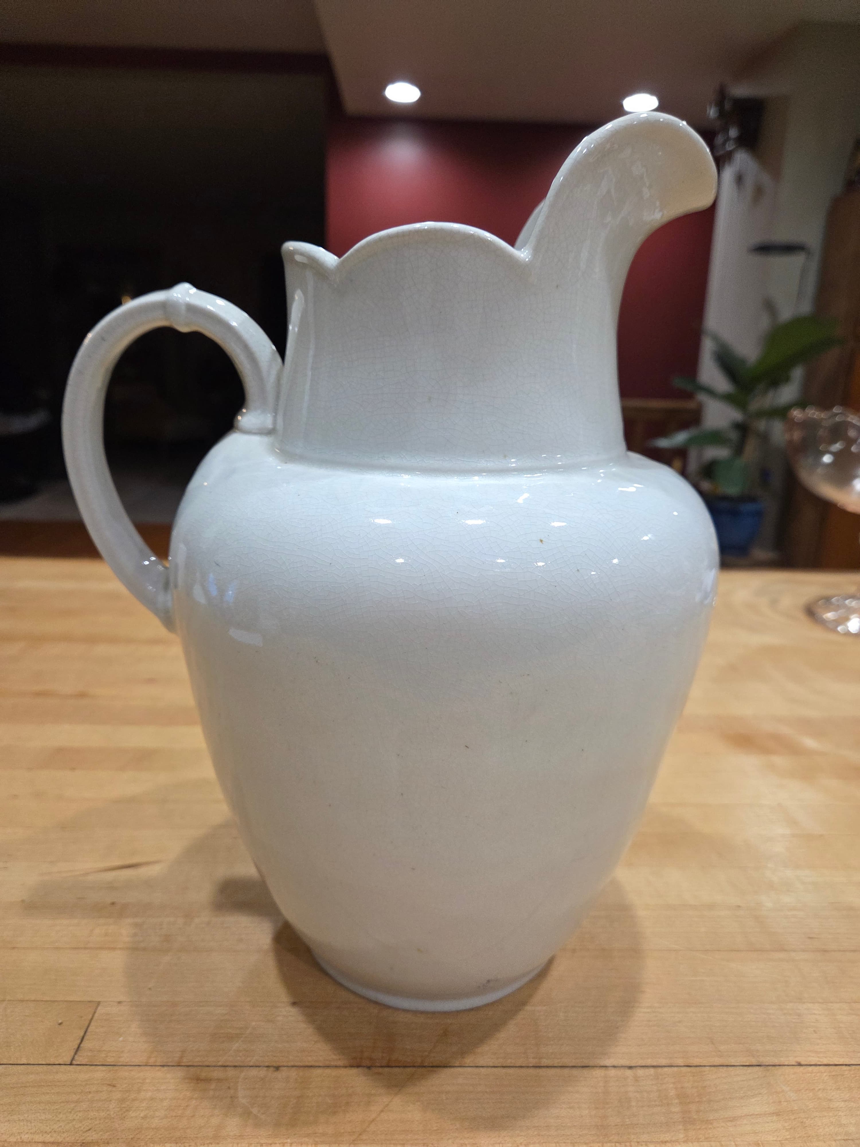 Vintage Red Cliff White Ironstone Pitcher Scalloped Rim