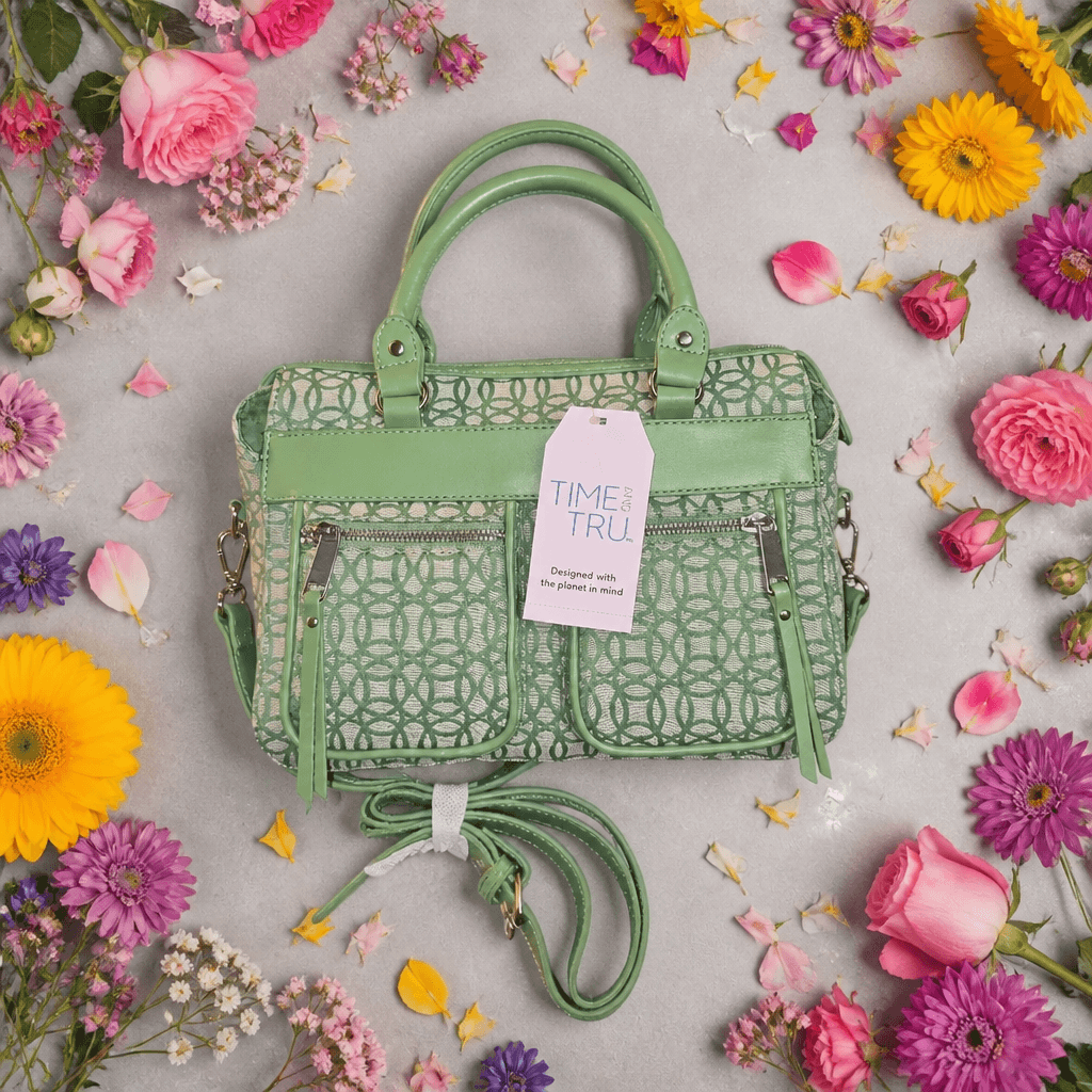 Time and Tru Green Patterned Handbag with Strap