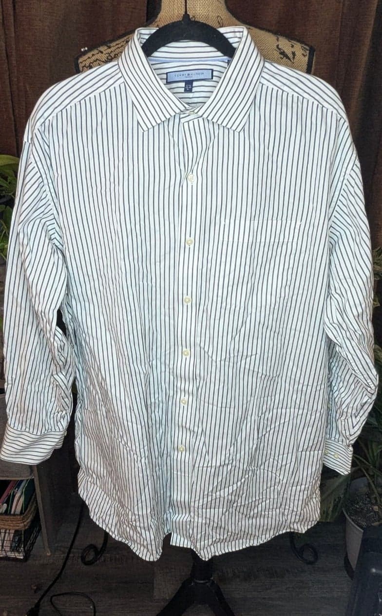 Tommy Hilfiger Shirt Mens XL Long Sleeve White Blue Striped Corpcore