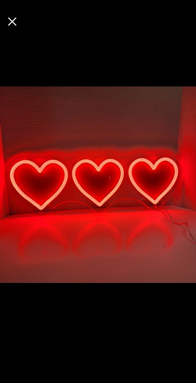 Valentine's Day wall decor. Red Fluorescent Neon triple heart neon red light