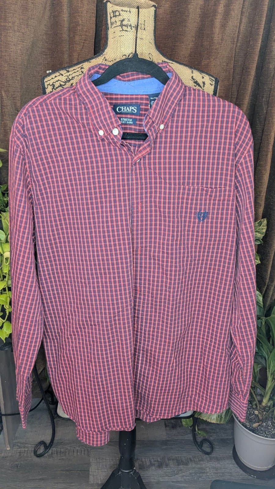 Shirt Chaps by Ralph Lauren Easy Care Button Down Men’s Red Plaid Shirt XL