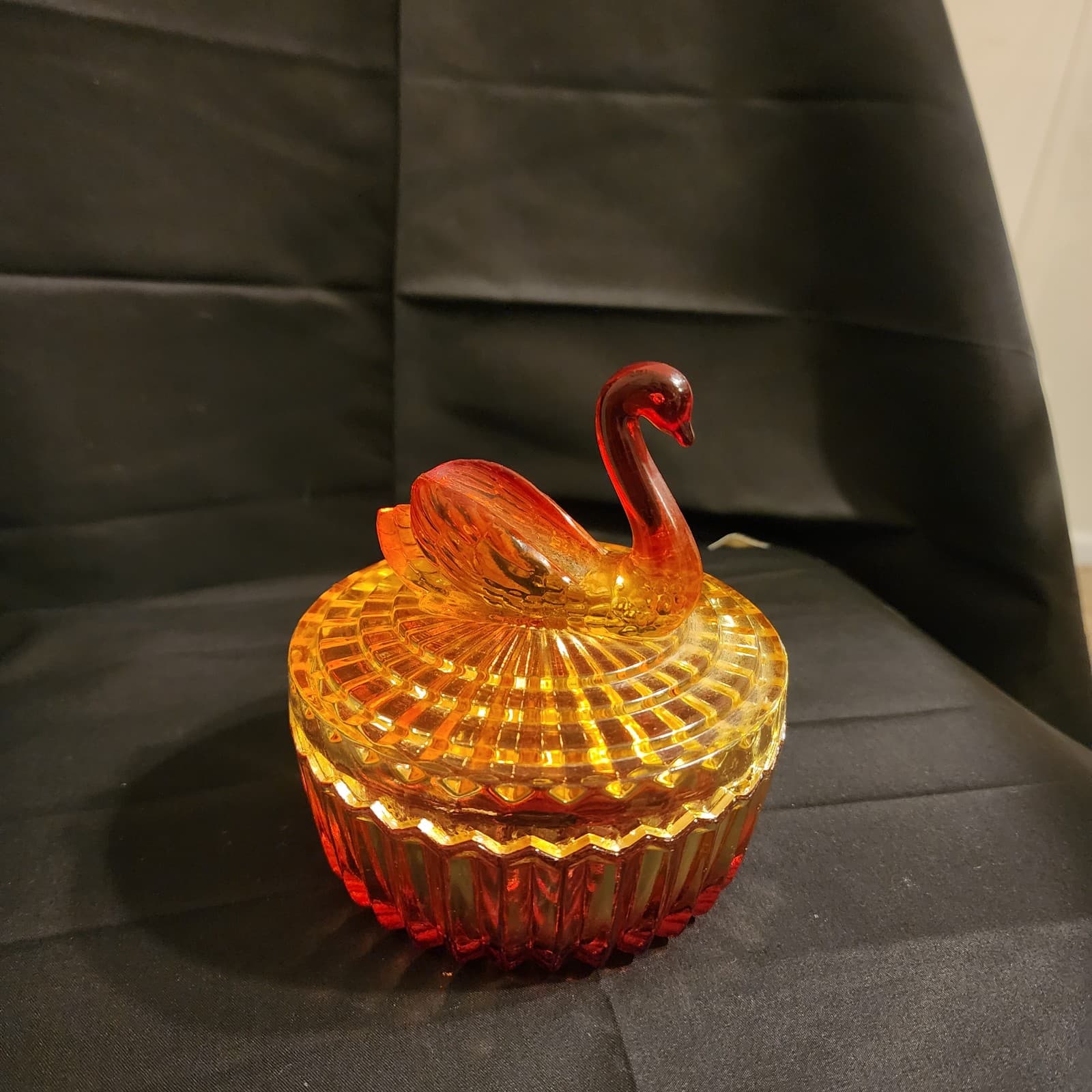 Vintage Amberina Glass Swan Dish