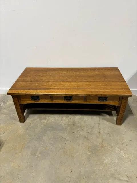Bentwood Mission Style Coffee Table with 3 Drawers - Thumbnail 2