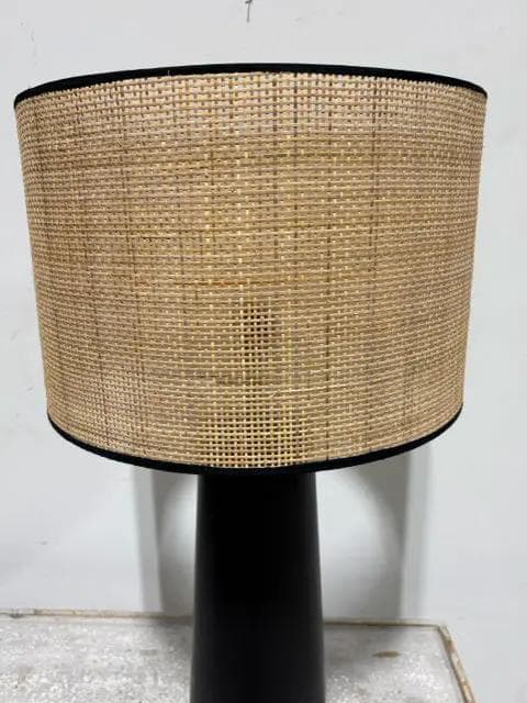 Black Base Table Lamp with Cane Wicker Shade - Thumbnail 2