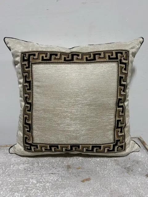 Metallic Cream Pillow with Greek Key Border