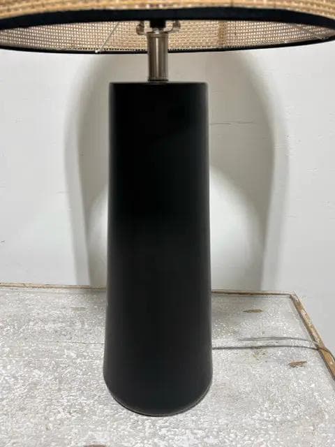 Black Base Table Lamp with Cane Wicker Shade - Thumbnail 3