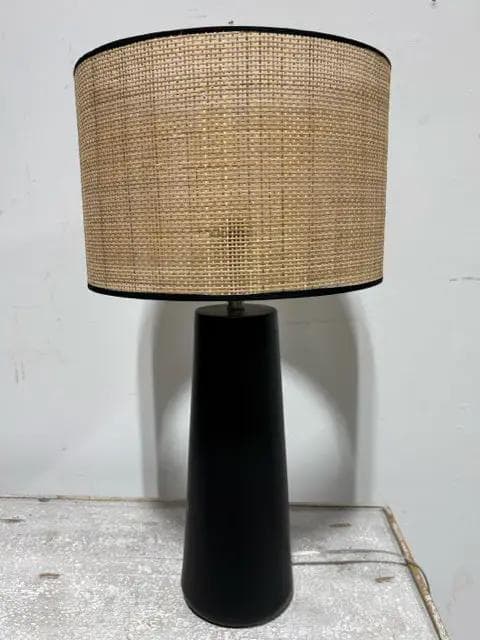 Black Base Table Lamp with Cane Wicker Shade