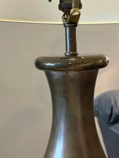 Heavy Antique Brass Base Table Lamp - Thumbnail 2