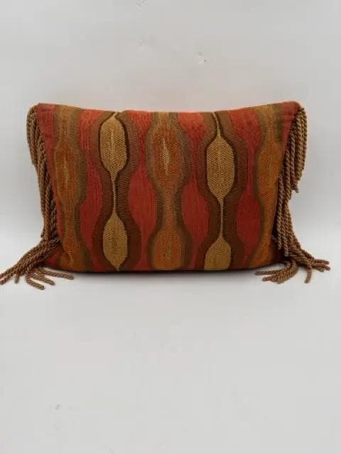 Red And Gold Patterned Down Filled Lumbar Pillow With Tassels