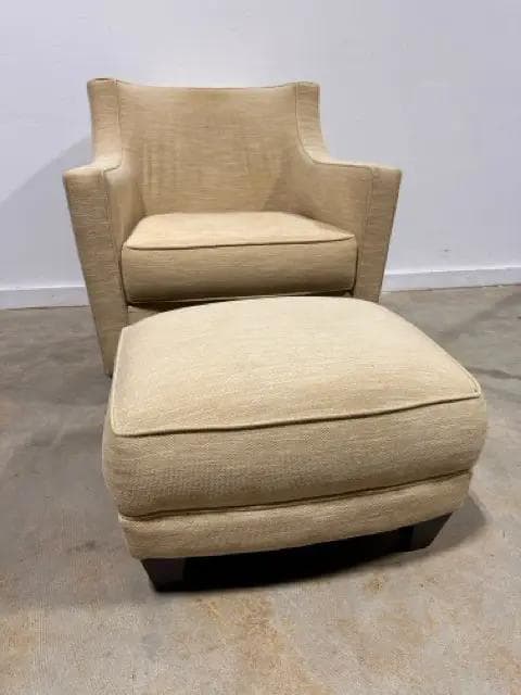 Beige Sloped Arm Living Room Chair with Ottoman - Thumbnail 2