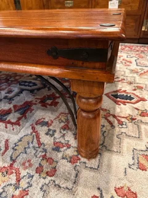 Rustic Wood Coffee Table With Metal Detail - Thumbnail 3