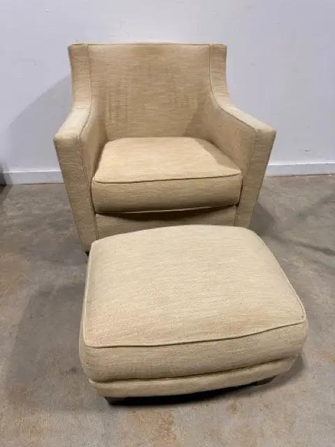 Beige Sloped Arm Living Room Chair with Ottoman