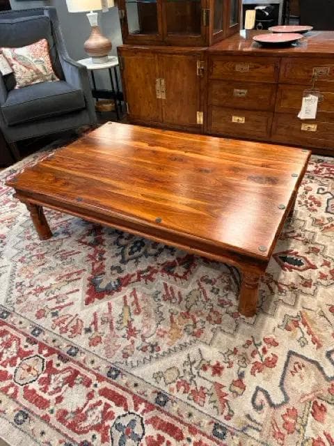 Rustic Wood Coffee Table With Metal Detail - Thumbnail 2