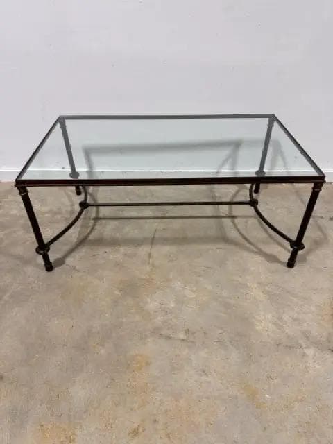 Forged Metal Base Coffee Table with Glass Top