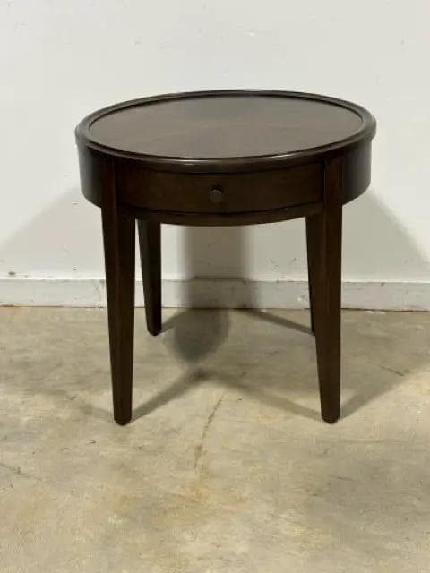 Bassett Round Wood Inlay Top Side Table with 1 Drawer