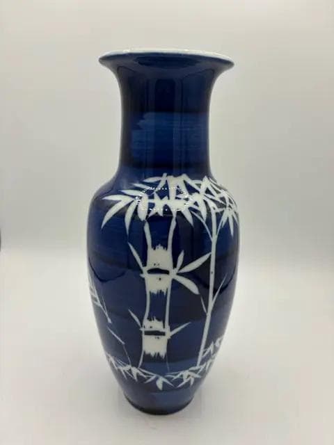 Blue And White Ceramic Japanese Bamboo Design Vase