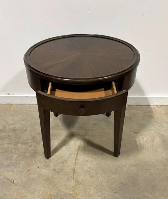 Bassett Round Wood Inlay Top Side Table with 1 Drawer - Thumbnail 3