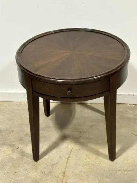 Bassett Round Wood Inlay Top Side Table with 1 Drawer - Thumbnail 2