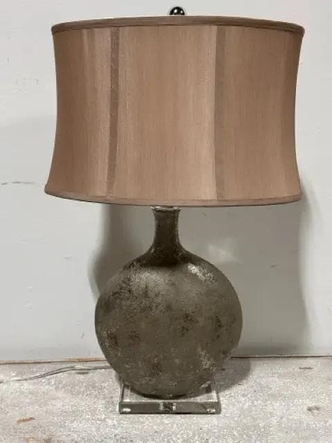 Uttermost Metallic Testured Base Table Lamp with Silk Shade & Lucite Base
