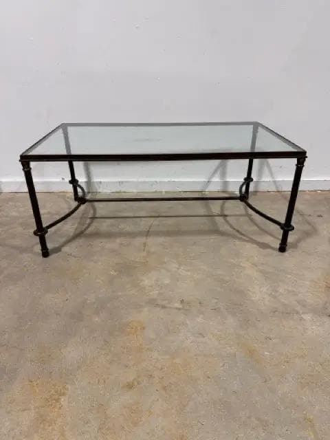 Forged Metal Base Coffee Table with Glass Top - Thumbnail 2