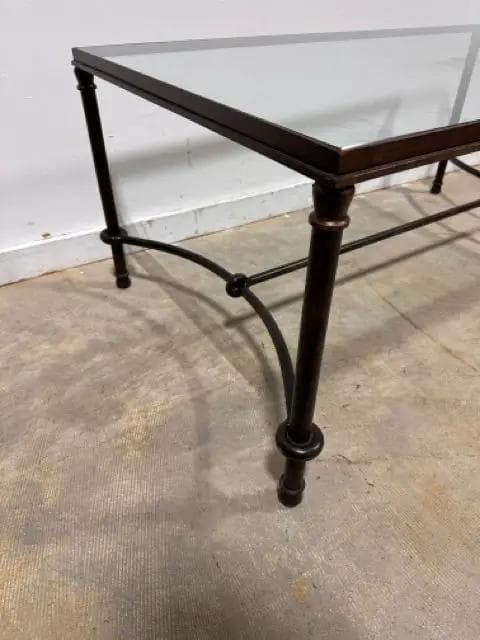 Forged Metal Base Coffee Table with Glass Top - Thumbnail 3