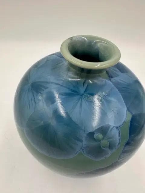 Blue Crystalline Vase By Louise Reding - Thumbnail 2