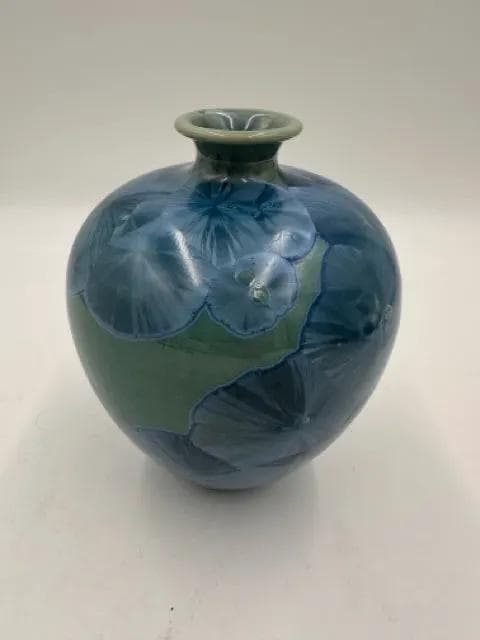 Blue Crystalline Vase By Louise Reding