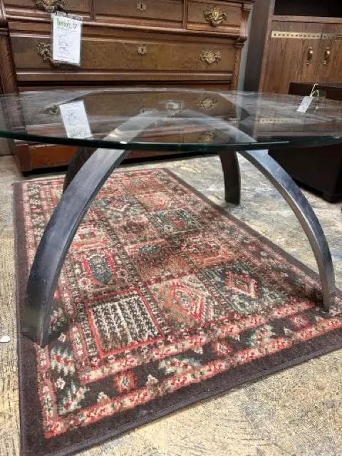 Glass Top Round Coffee Table With Steel Metal Legs - Thumbnail 2