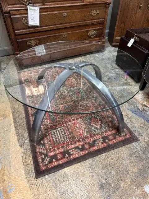 Glass Top Round Coffee Table With Steel Metal Legs