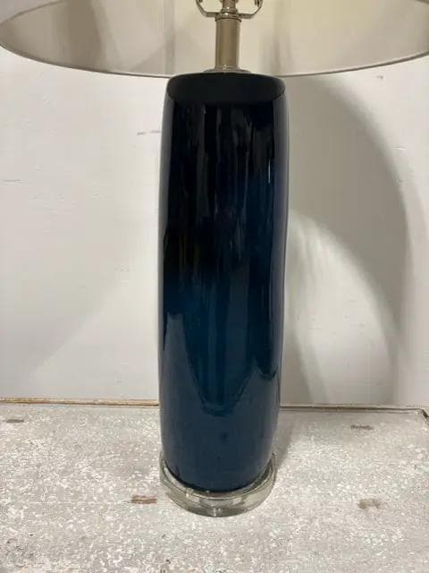 Blue Ceramic Lamp With White Shade - Thumbnail 2