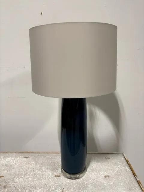 Blue Ceramic Lamp With White Shade