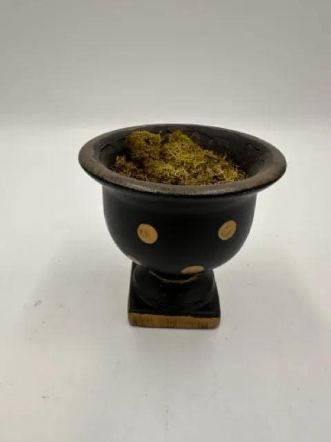 Mini Black Pot On Pedestal With Gold Dots