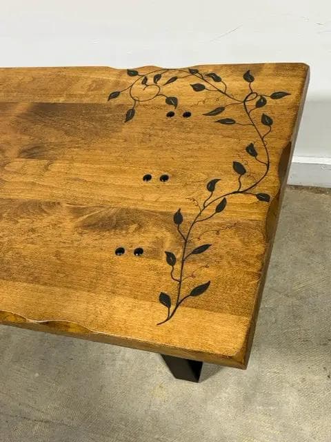 Hand Painted Wooden Coffee Table with Iron Legs - Thumbnail 5
