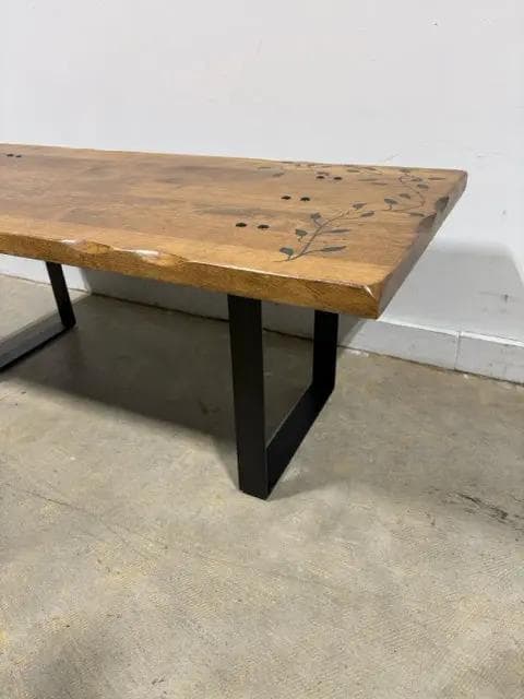 Hand Painted Wooden Coffee Table with Iron Legs - Thumbnail 4
