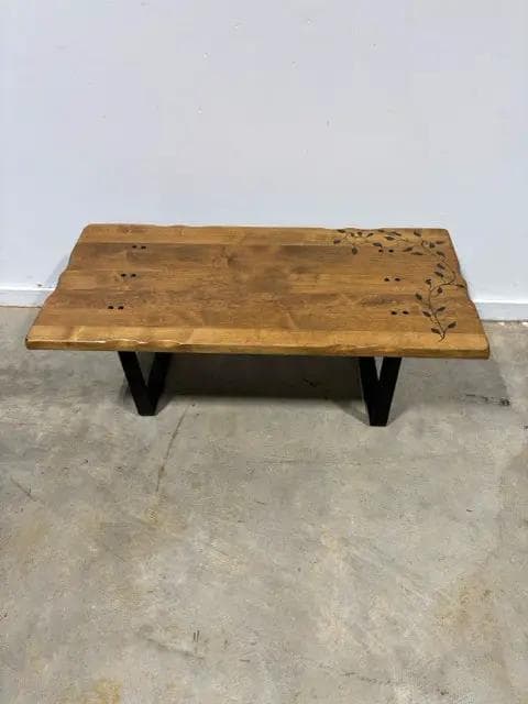 Hand Painted Wooden Coffee Table with Iron Legs