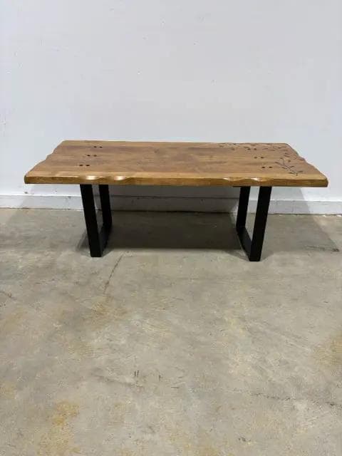 Hand Painted Wooden Coffee Table with Iron Legs - Thumbnail 2