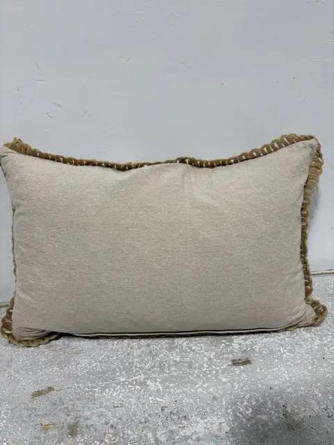 Blue And Gold Medallion Lumbar Down Pillow With Fringe - Thumbnail 2