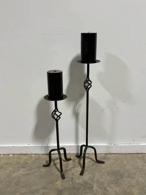 Set Of 2 Metal Pillar Candle Holders With Candle