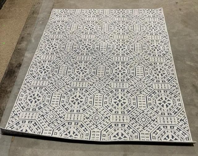 Blue And White Geometric Area Rug