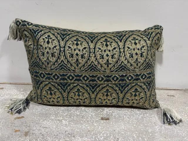 Domain Teal And Gold With Tassel Lumbar Pillow
