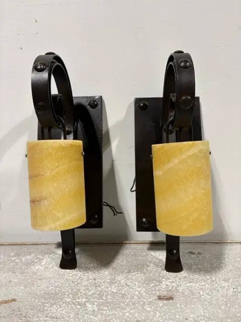 Set of 2 Iron And Soap Stone Sconces