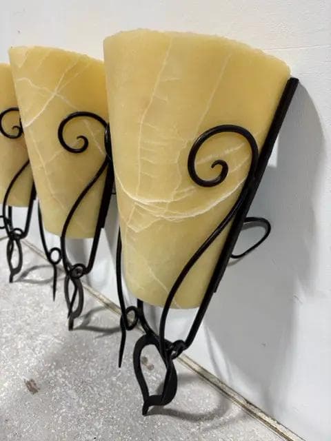Set Of 3 Iron And Soap Stone Conical Sconces - Thumbnail 2