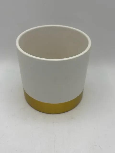 White Ceramic Vase With Gold Rim - Thumbnail 2