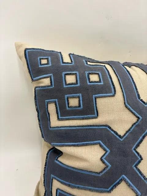 Villa Blue And Tan Linen Down Pillow - Thumbnail 2