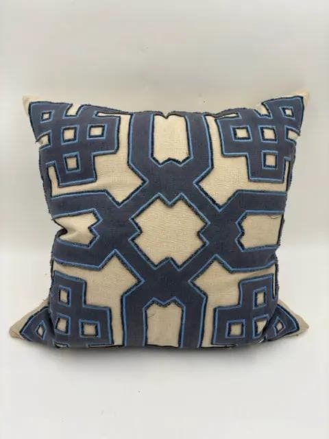 Villa Blue And Tan Linen Down Pillow