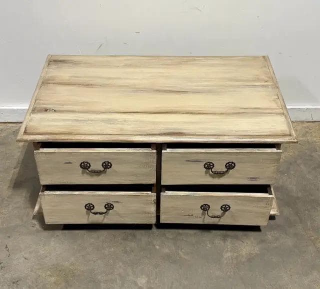 Beige Distressed 8-Drawer 2-Sided Coffee Table - Thumbnail 3