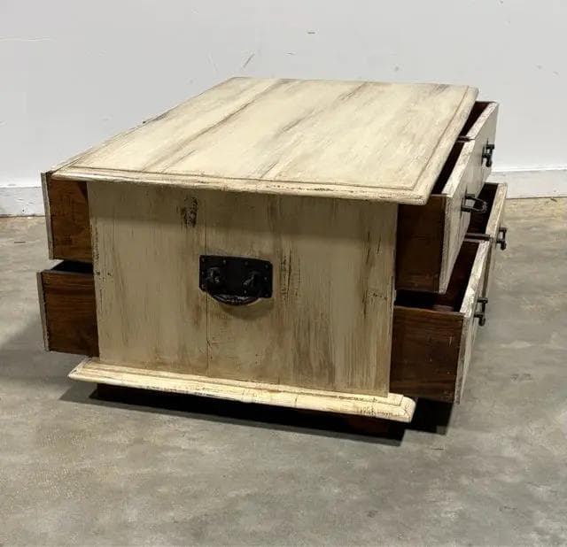 Beige Distressed 8-Drawer 2-Sided Coffee Table - Thumbnail 5