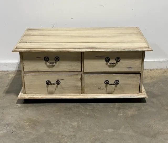 Beige Distressed 8-Drawer 2-Sided Coffee Table