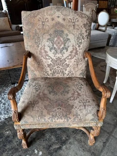 Sherril Tan And Green Tapestry Arm Chair