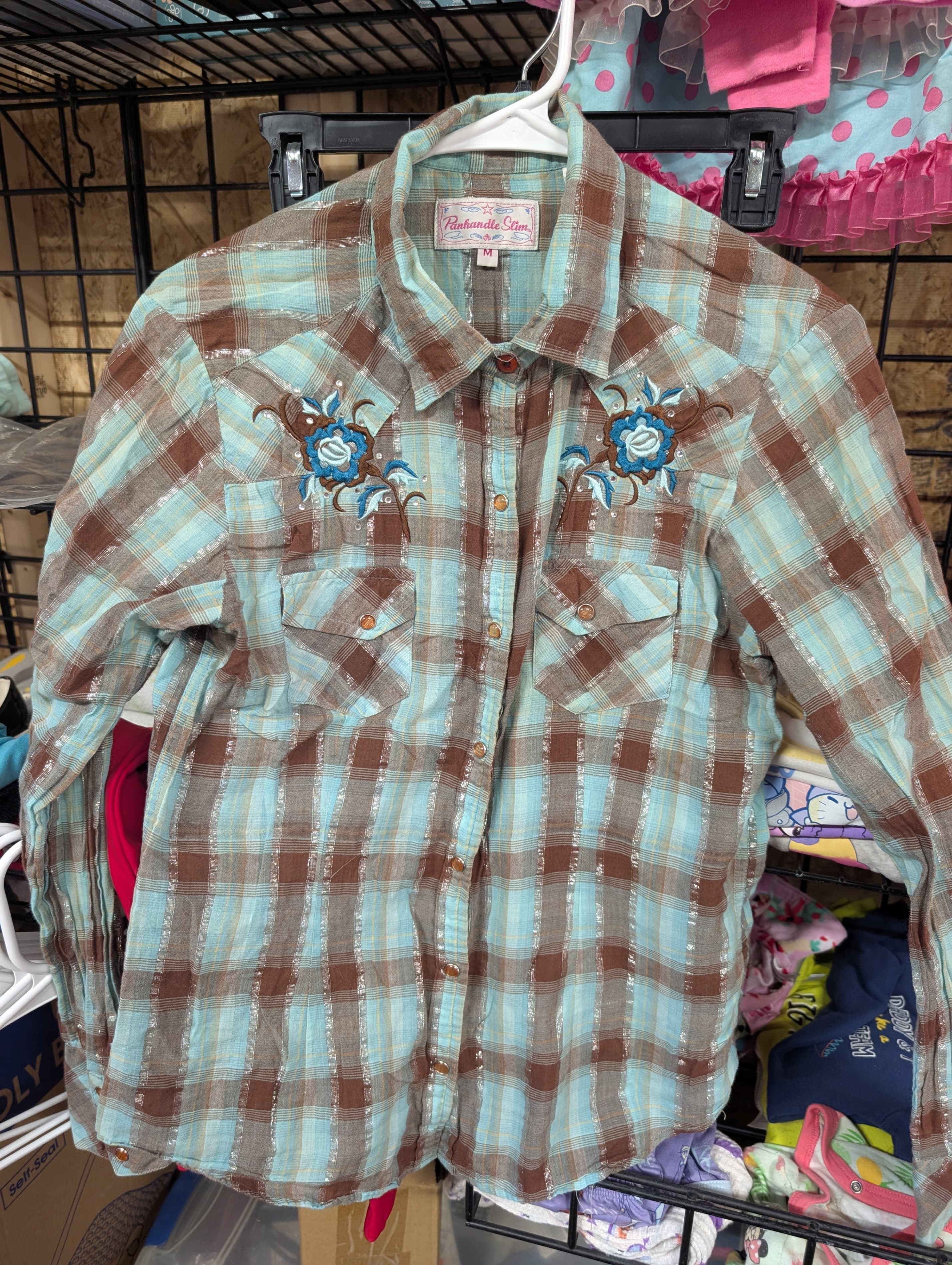 Panhandle Women's Plaid Western Shirt with Embroidery - Thumbnail 2